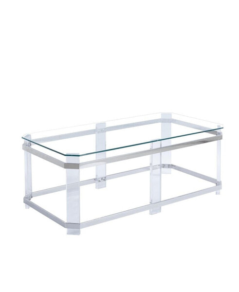 Silver Stainless Steel Coffee Table With Acrylic Frame And Clear Glass Top