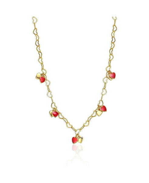 14K Gold Plated Red Heart Enamel Charm Necklace for Toddler/Kids