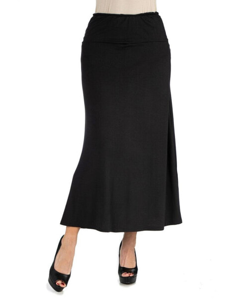 Women Elastic Waist Solid Color Maxi Skirt