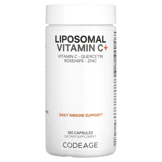 Codeage, витамины, липосомальный витамин C+, витамин C, кверцетин, шиповник, цинк, 180 капсул