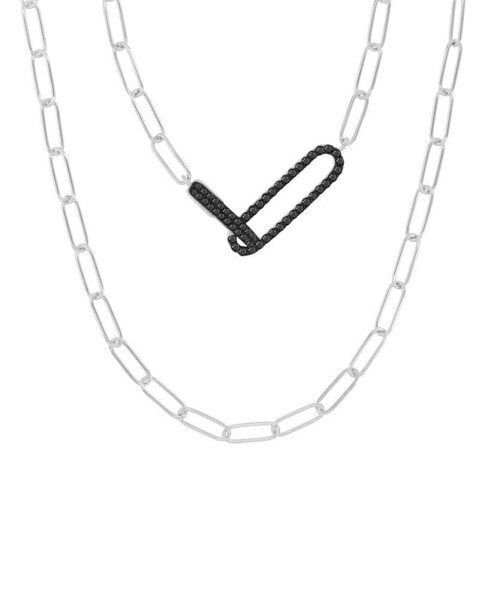 Black Spinel Pavé Interlocking Paperclip Link 19" Statement Necklace (1/2 ct. t.w.) in Sterling Silver