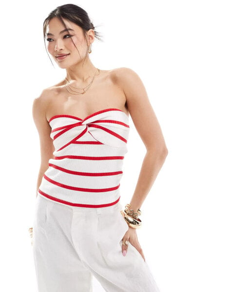 River Island knot front bandeau top in red stripe