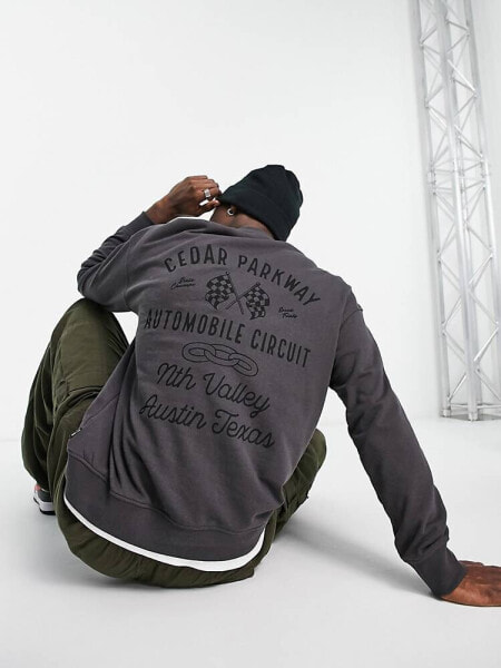 Only & Sons oversized crew neck sweat with racing back print in grey