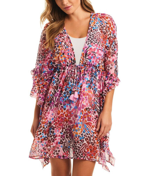 Women's Abstract-Print Side-Frill Cover-Up Dress