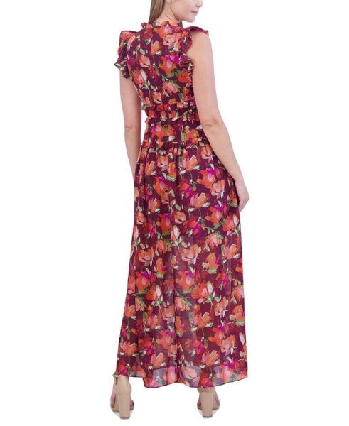 Women's Ruffled Floral Chiffon Maxi Dress