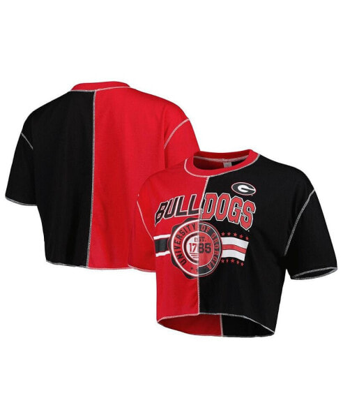 Women's Red, Black Georgia Bulldogs Colorblock Cropped T-shirt