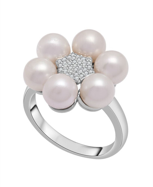 Кольцо Macy's Freshwater Pearl & Diamond Flower