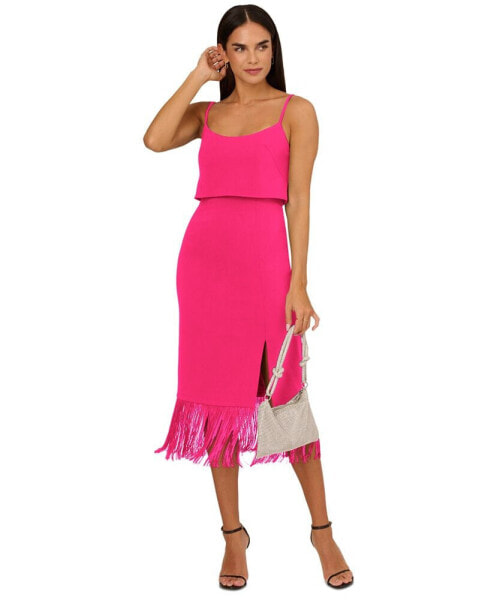 Women's Fringed-Hem Midi Sheath Dress