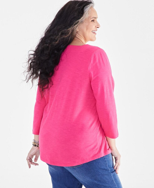 Plus Size Cotton Square-Neck Top, Created for Macy's