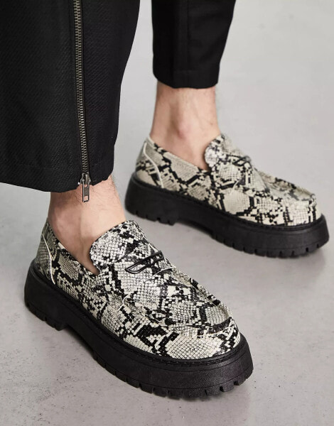 ASOS DESIGN chunky loafers in faux snake