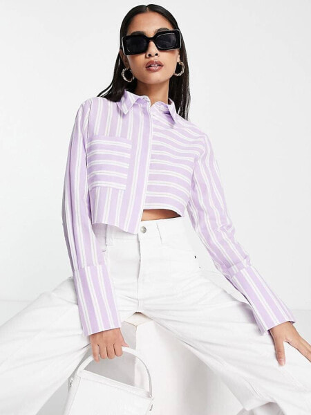 Topshop stripe poplin cropped shirt in lilac 