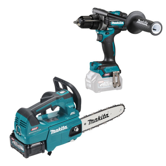 Makita XGT 40V Akku-Paket Akku-Top-Handle-Kettensäge + Akku-Schlagbohrschrauber