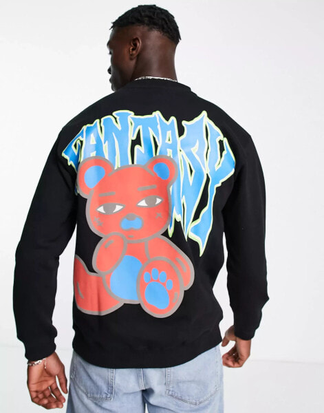 Bershka dark bear print sweatshirt in black