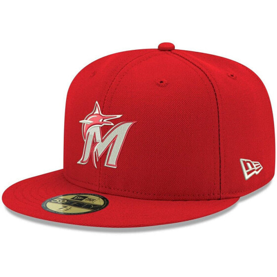 Men's Red Miami Marlins Logo White 59FIFTY Fitted Hat