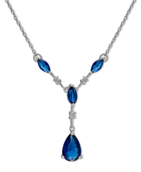 Lab Grown Blue Spinel (7/8 ct. t.w.) & Lab Grown White Sapphire (1/6 ct. t.w.) Fancy 18" Lariat Necklace in Sterling Silver