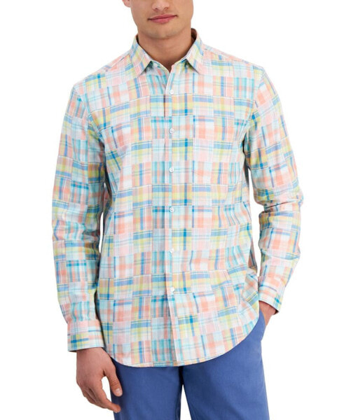 Men's Madras Plaid Long Sleeve Button-Front Shirt, Created for Macy's