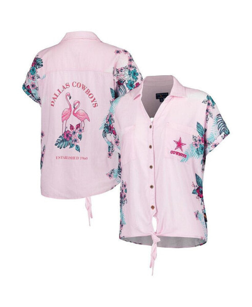 Women's Pink Dallas Cowboys Stadium Tie-Front Button-Up Shirt