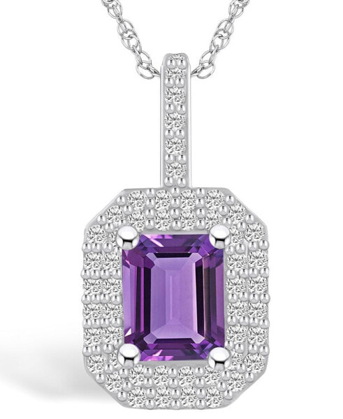 Amethyst (1-5/8 Ct. T.W.) and Diamond (1/2 Ct. T.W.) Halo Pendant Necklace in 14K White Gold