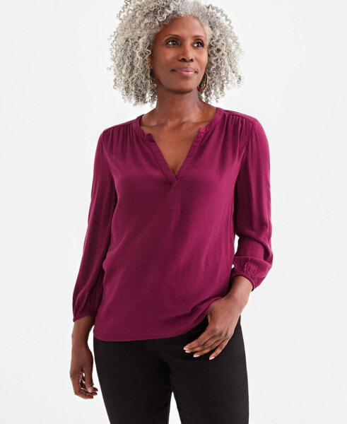 Plus Size Split-Neckline Popover Blouse, Created for Style & Co