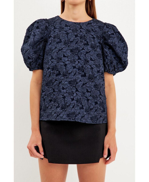 Women's Texture Fabric Top w/ Puff Short Sleeve