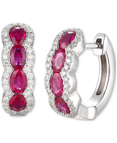 Passion Ruby (1-1/2 ct. t.w.) & Vanilla Diamond (1/3 ct. t.w.) Scalloped Small Hoop Earrings in 14k White Gold, 0.53"
