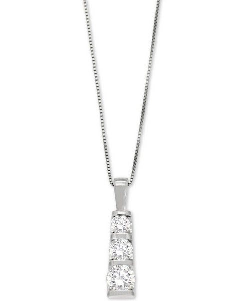 Macy's diamond Three-Stone Linear Pendant Necklace (3/4 ct. t.w.) in 14k White Gold or 14k Yellow Gold