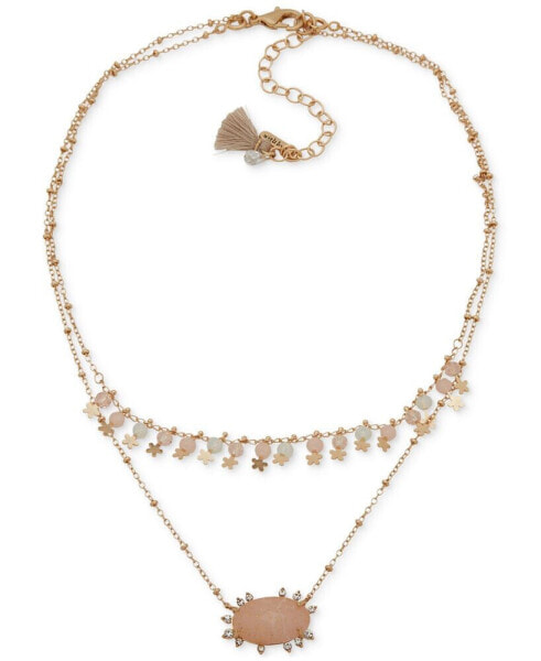 lonna & lilly gold-Tone Pavé, Stone & Shaky Bead Layered Pendant Necklace, 16" + 3" extender