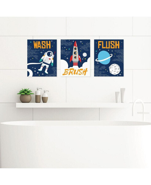 Blast Off to Outer Space Unframed Wash, Brush, Flush Art 8 x 10 inches Set of 3