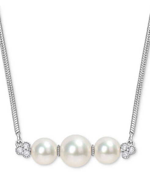 Cultured Freshwater Pearl (6 & 7-1/2mm) & White Topaz (1/5 ct. t.w.) Bar 18" Pendant Necklace in Sterling Silver