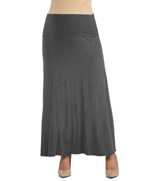 Womens Elastic Waist Solid Color Maternity Maxi Skirt