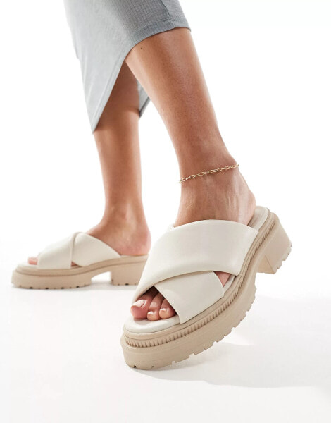 London Rebel cross strap chunky sandals in off white