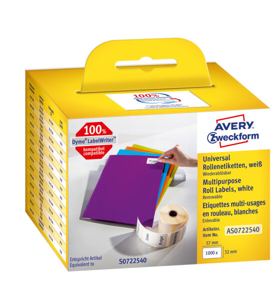 Avery Zweckform Avery AS0722540 - White - Rectangle - Removable - 32 x 57 mm - Rolle - Paper