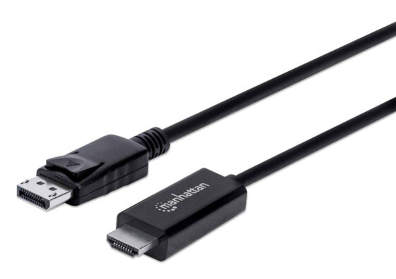 Manhattan DisplayPort 1.2 to HDMI Cable - 4K@60Hz - 3m - Male to Male - DP With Latch - Black - Not Bi-Directional - Three Year Warranty - Polybag - 3 m - DisplayPort - HDMI - Male - Male - Straight