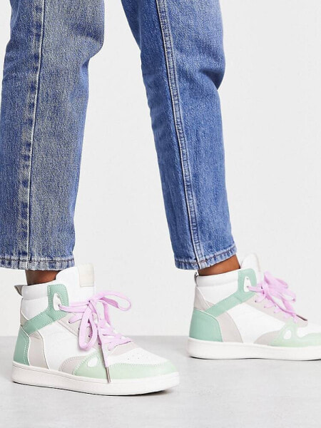 Pimkie high top trainers in white with green colourblock