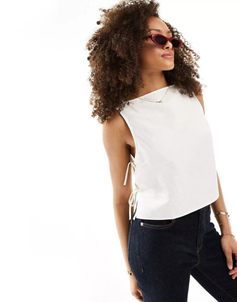 ASOS DESIGN linen tie side top in ivory