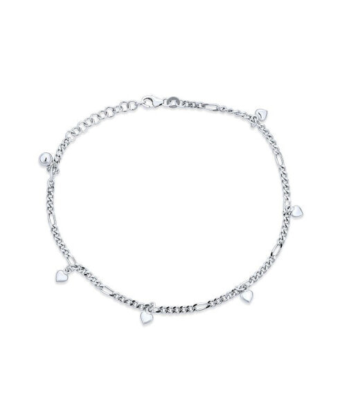 Multi Heart Dangle Charms Anklet Ankle Bracelet For Women Teens .925 Sterling Silver Figaro Chain Adjustable 9 To 9.5 Inch