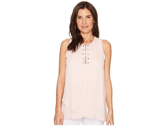 Karen Kane 169292 Womens Asymmetric Lace-Up Tank Top Solid Rose Size Small