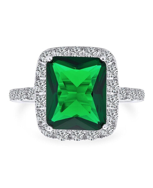 Fashion Rectangle Solitaire Cubic Zirconia CZ Pave Simulated Emerald Green Art Deco Style Cocktail Statement Ring For Women