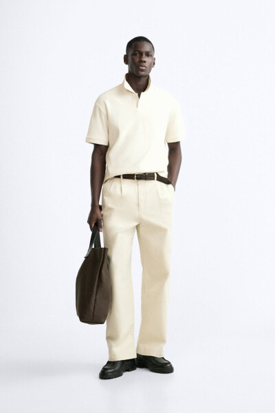 Textured polo shirt with ribbed trims