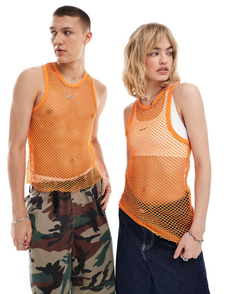 COLLUSION Unisex fishnet beach vest in orange