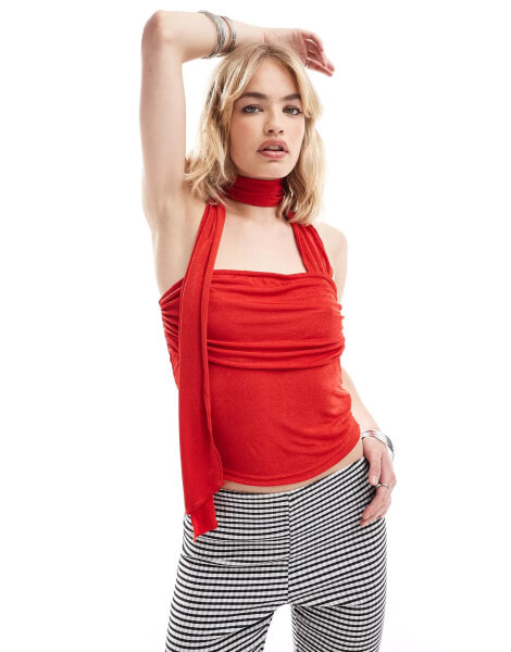 Extro & Vert tie neck bandeau top in red