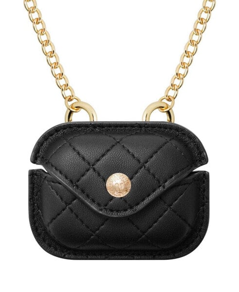 Women's Black Faux Leather Holder with Gold-Tone Alloy Chain