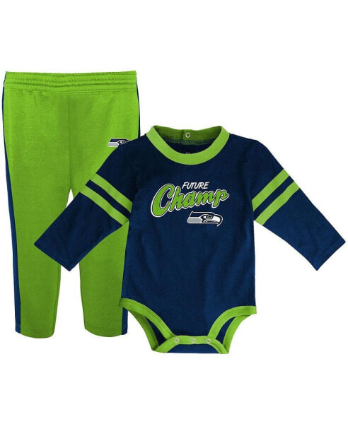 Костюм для малышей OuterStuff Seattle Seahawks Navy Neon Green Little Kicker