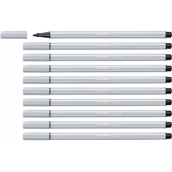 Серые фломастеры STABILO Pen 68 Light Grey (10 штук)