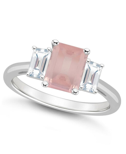 Women's Rose Quartz (1-3/5 ct.t.w.) and White Topaz (3/4 ct.t.w.) 3-Stone Ring in Sterling Silver