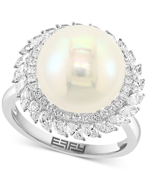 EFFY® Freshwater Pearl (12mm) & Diamond (1 ct. t.w.) Halo Statement Ring in 14k White Gold