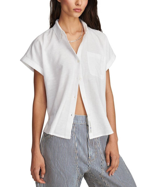 Women's Linen Short-Sleeve Button-Down Shirt