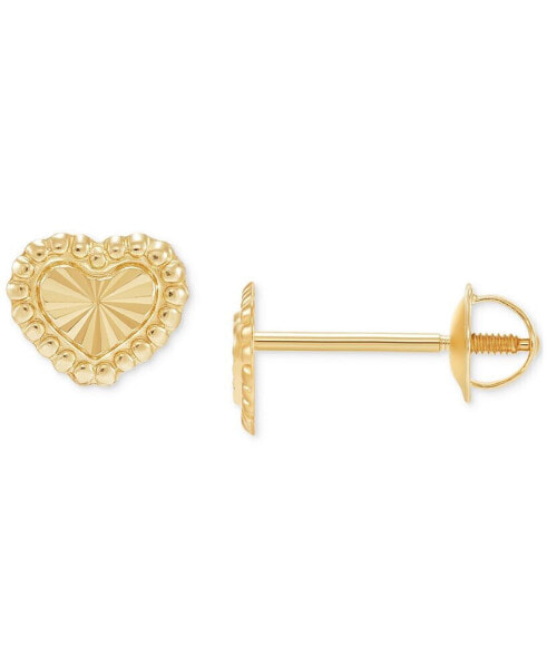 Children's Beaded Heart Stud Earrings in 14k Gold