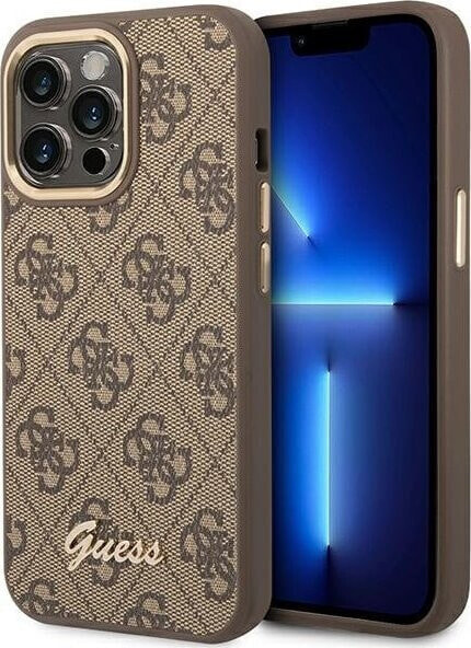 Guess Etui Guess do iPhone 14 Pro Max 6,7" brązowy/brown hard case 4G Vintage Gold Logo