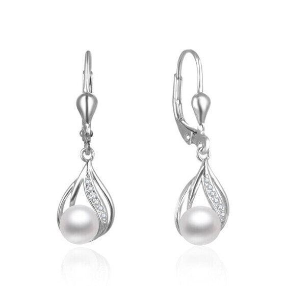 Charming silver earrings with real pearls AGUC2705P